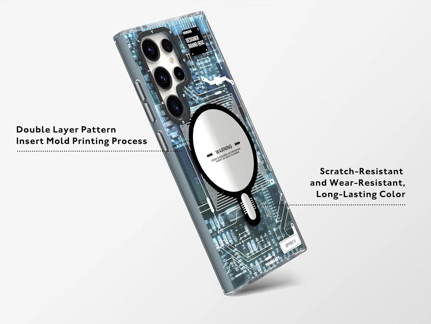 YOUNGKIT Grey Futuristic Circuit Board Magnetic Case for Galaxy S25 Ultra