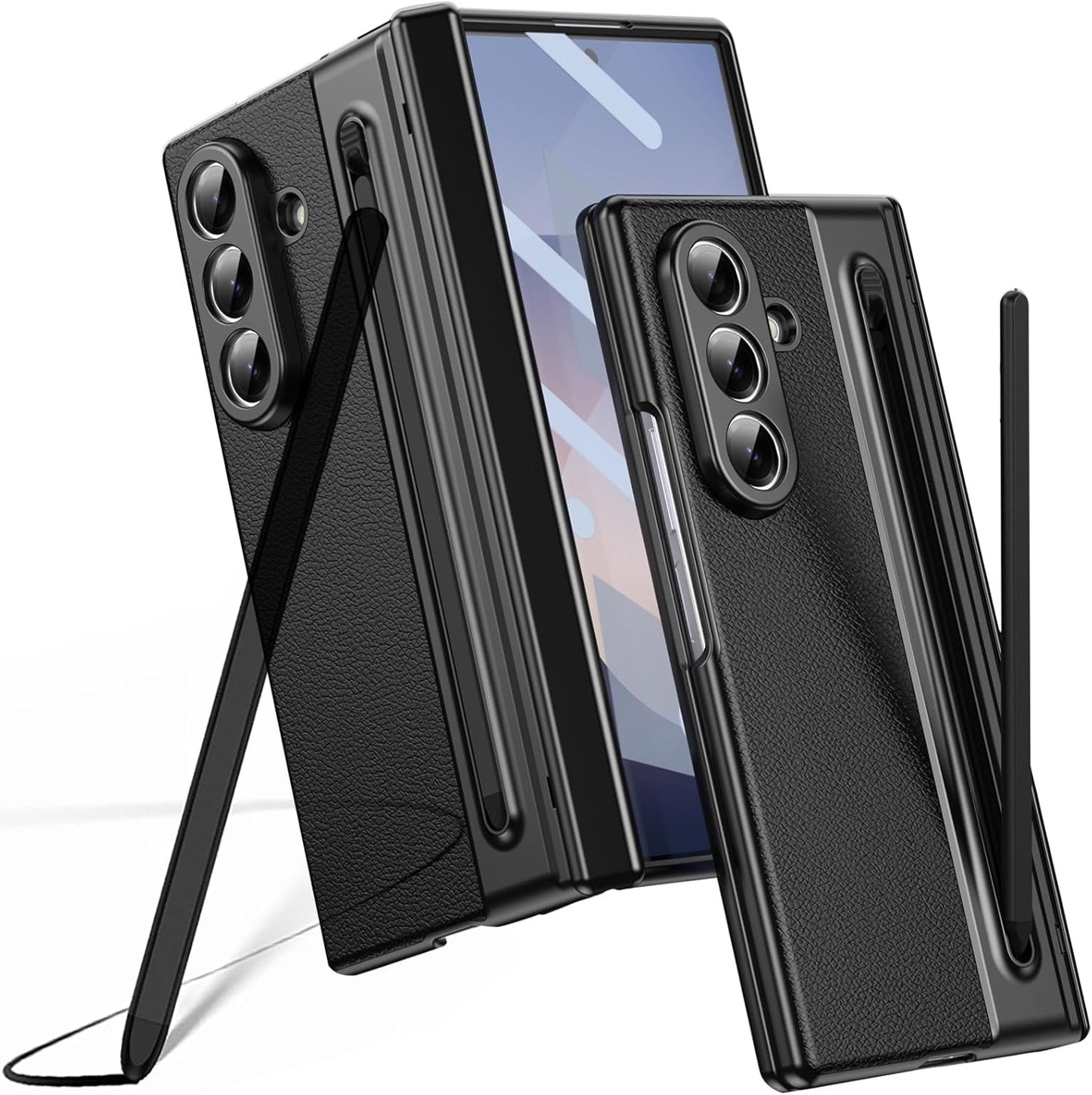 Leather Case with Electroplating S Pen, Kickstand & Hinge Protection for Samsung Galaxy Z Fold7