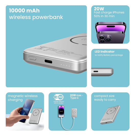 Stuffcool Alum 10000mAh Made in India Aluminium Metallic Magnetic Wireless Powerbank for iPhone