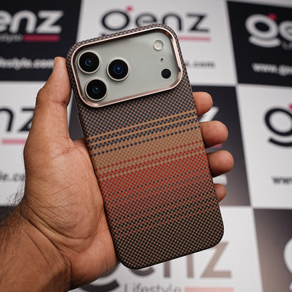 Luxo Life+ Brown Stripes Carbon Fiber MagSafe Case for iPhone