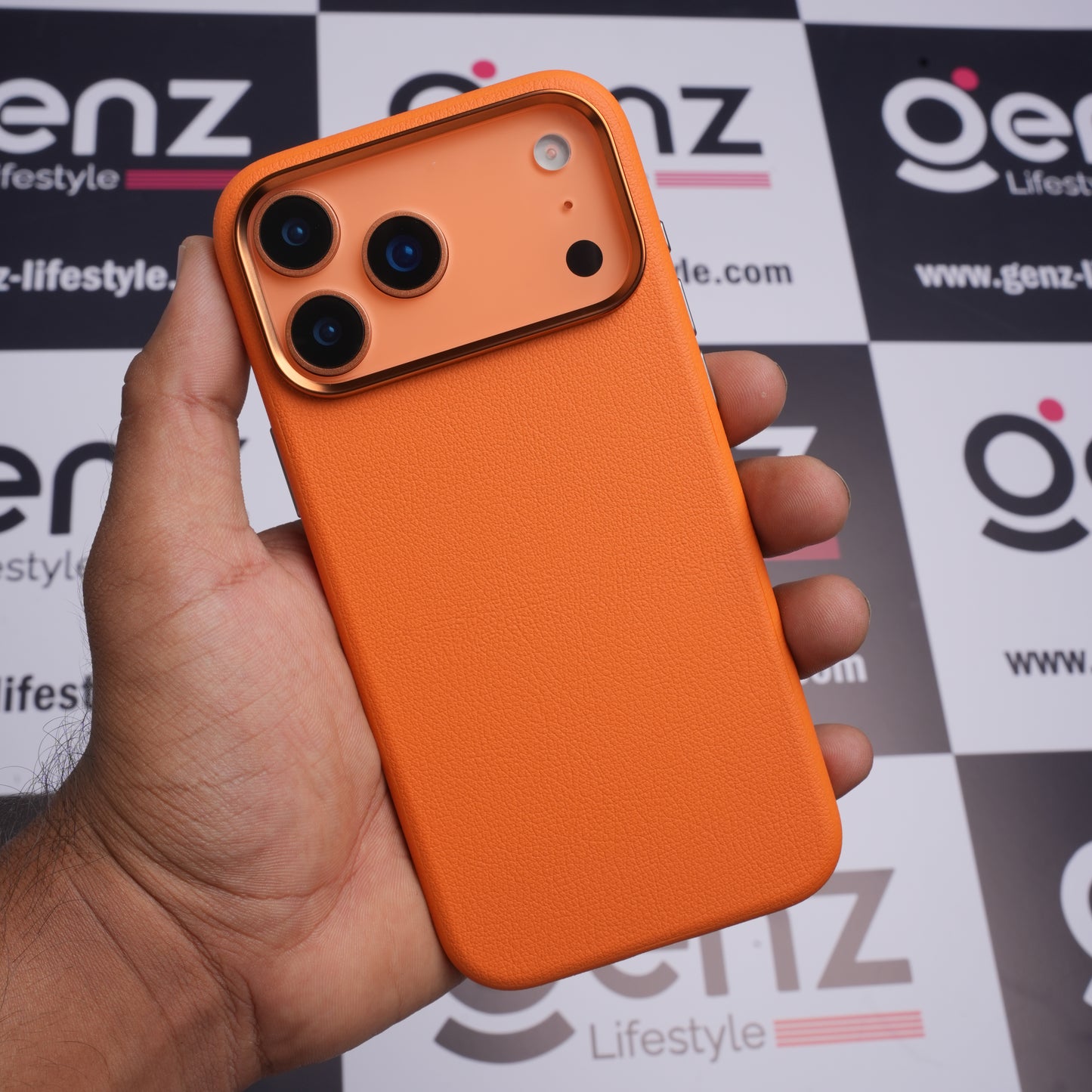 X-level Orange Leather case with Camera Control button for iPhone