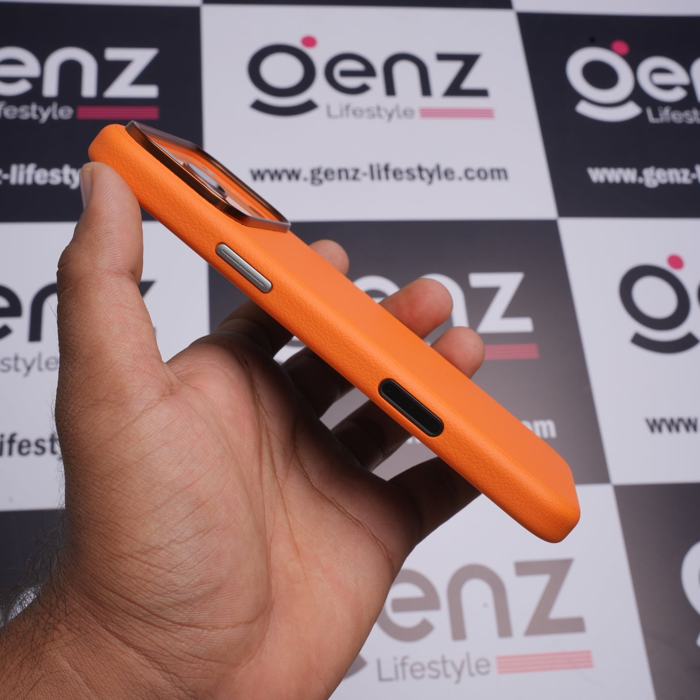 X-level Orange Leather case with Camera Control button for iPhone