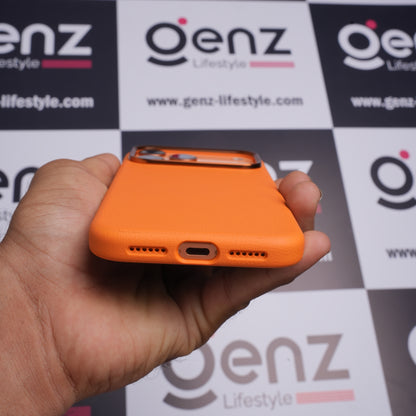 X-level Orange Leather case with Camera Control button for iPhone