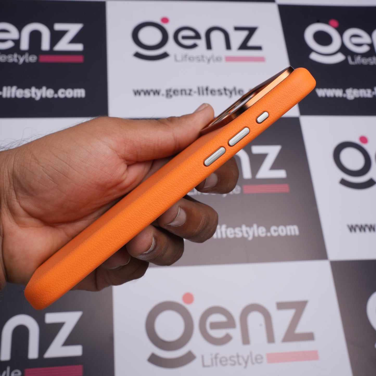 X-level Orange Leather case with Camera Control button for iPhone