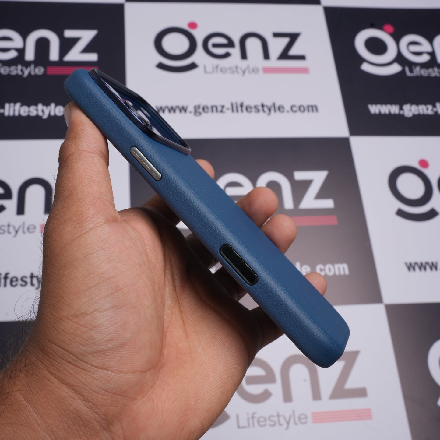 X-level Blue Leather case with Camera Control button for iPhone