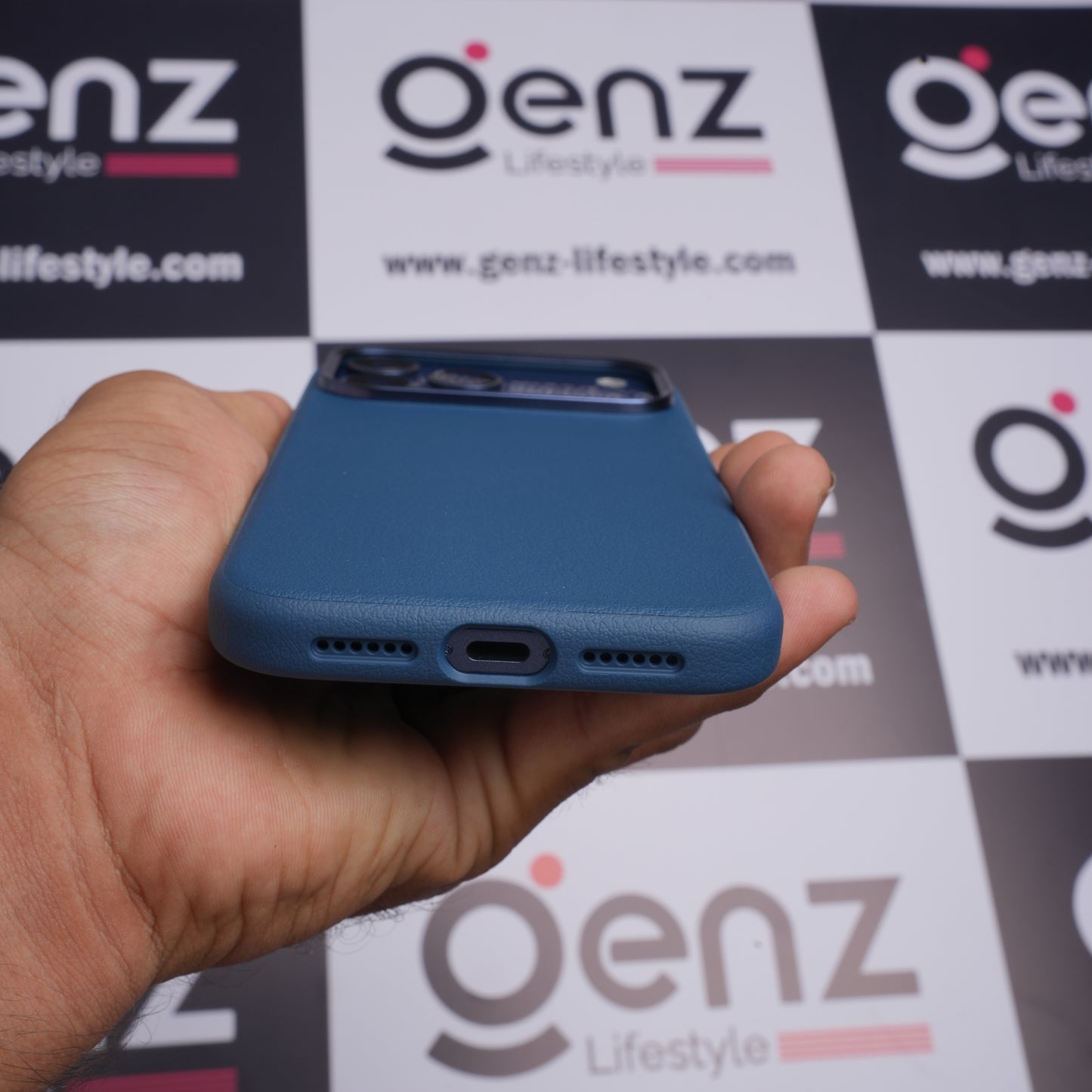 X-level Blue Leather case with Camera Control button for iPhone