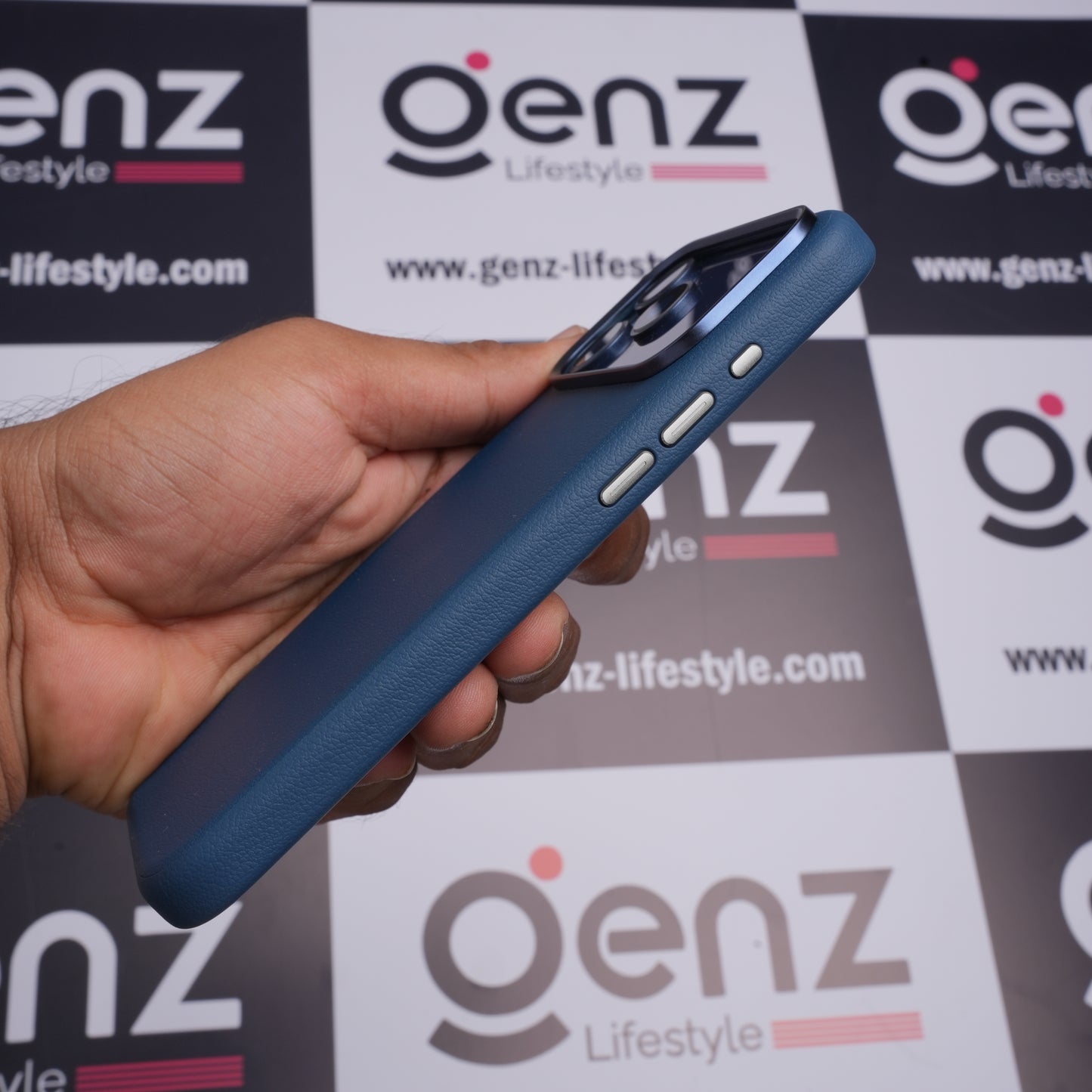 X-level Blue Leather case with Camera Control button for iPhone