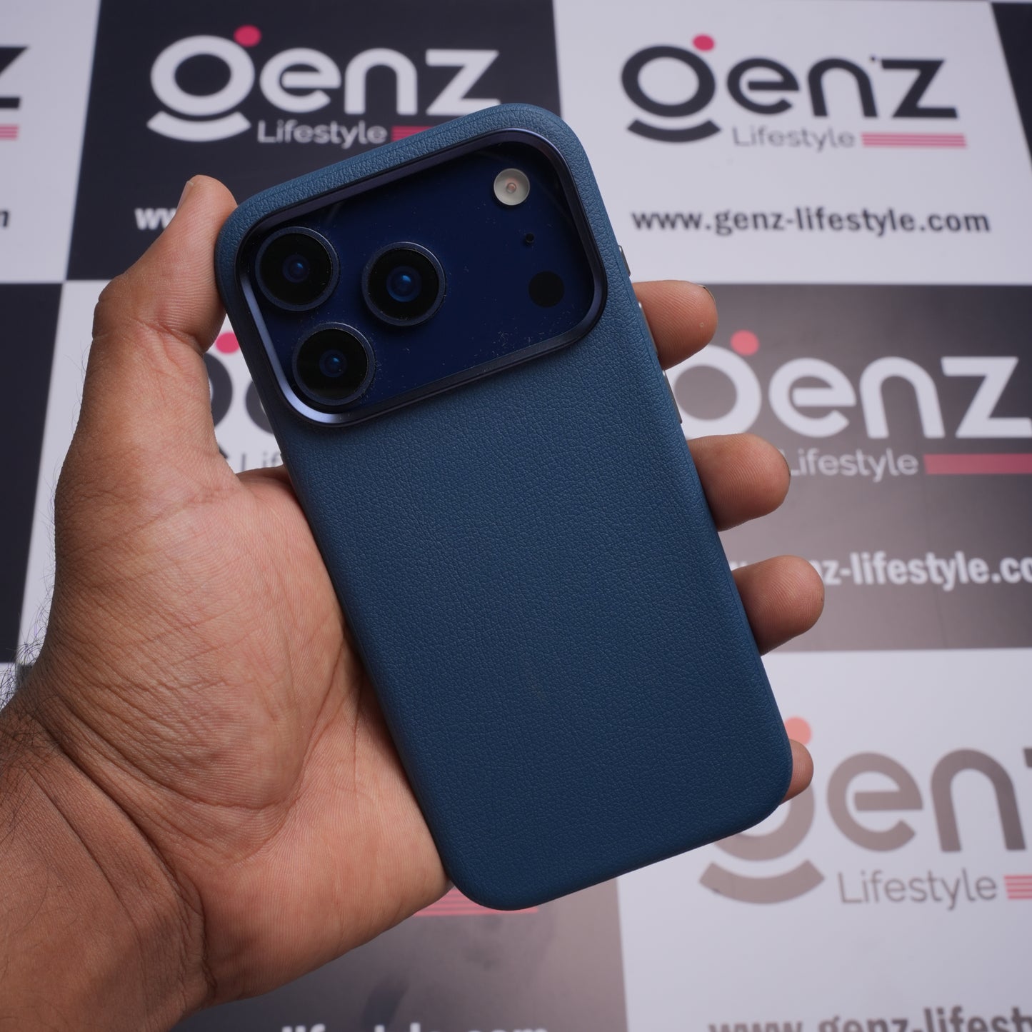 X-level Blue Leather case with Camera Control button for iPhone