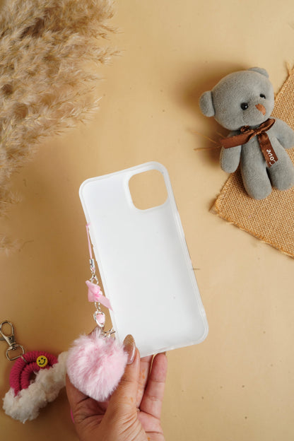 Black Glossy Flower With Fluffy Charm Case for iPhone