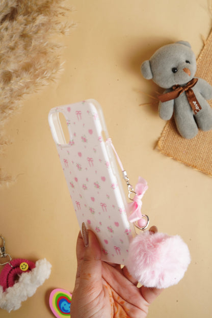 White Glossy Flower With Fluffy Charm Case for iPhone