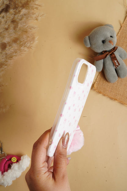 White Glossy Flower With Fluffy Charm Case for iPhone