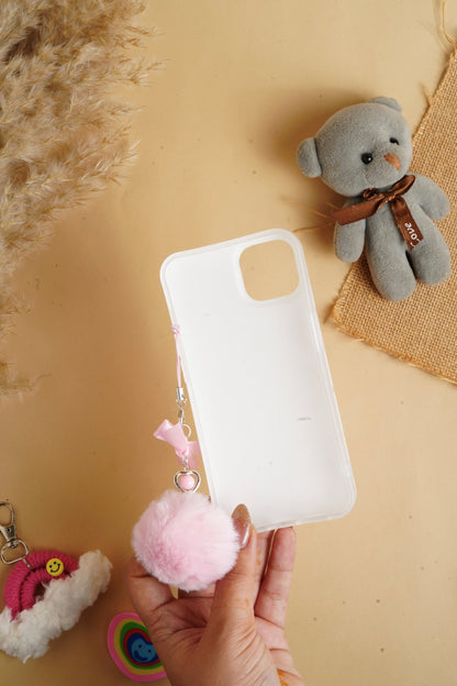 White Glossy Flower With Fluffy Charm Case for iPhone
