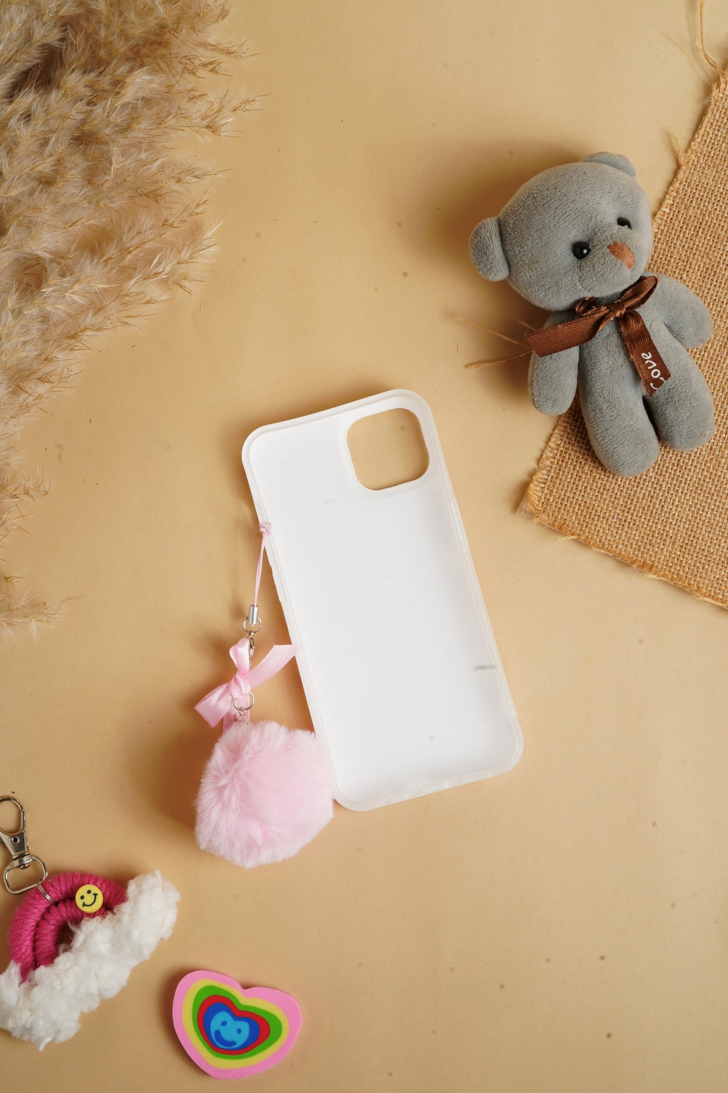 White Glossy Flower With Fluffy Charm Case for iPhone