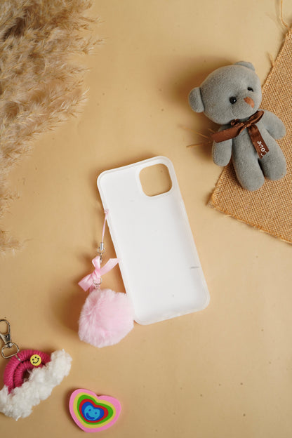 White Glossy Flower With Fluffy Charm Case for iPhone