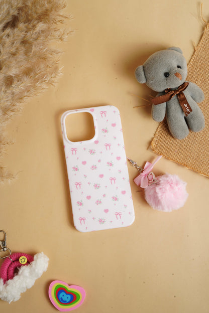 White Glossy Flower With Fluffy Charm Case for iPhone