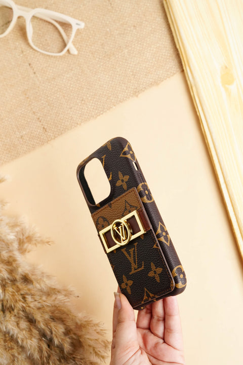 Louis Vuitton LV Logo Premium Quality Card Holder Dark Brown Case