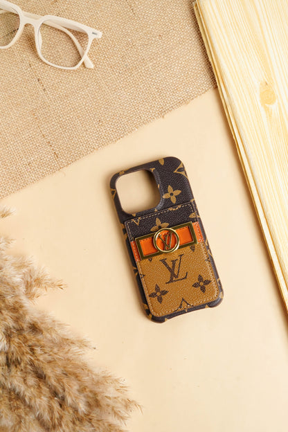 Louis Vuitton LV Logo Premium Quality Card Holder Light Brown Case for iPhone