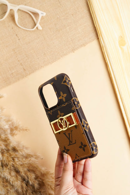 Louis Vuitton LV Logo Premium Quality Card Holder Light Brown Case for iPhone