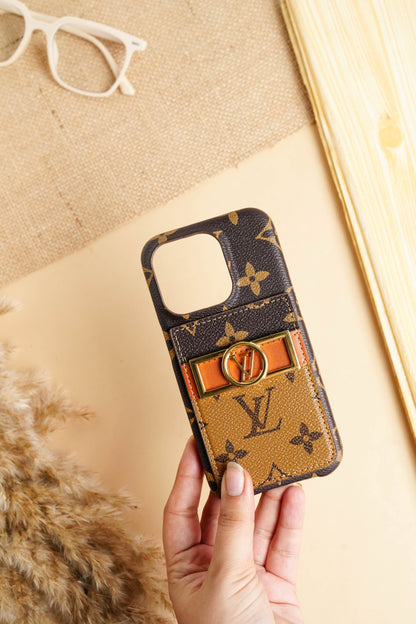 Louis Vuitton LV Logo Premium Quality Card Holder Light Brown Case for iPhone
