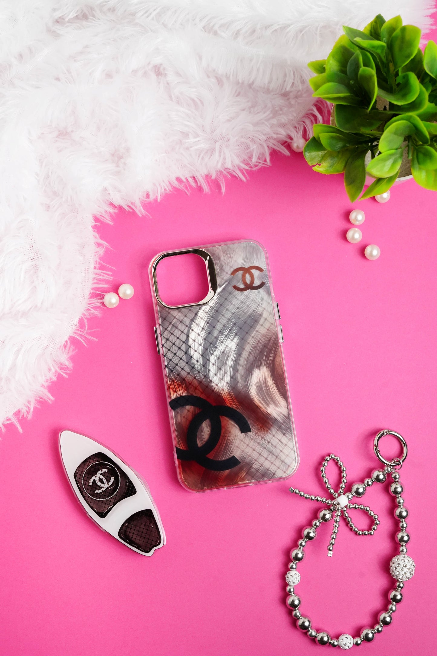 Chanel Pop Socket With Chain Case for iPhone