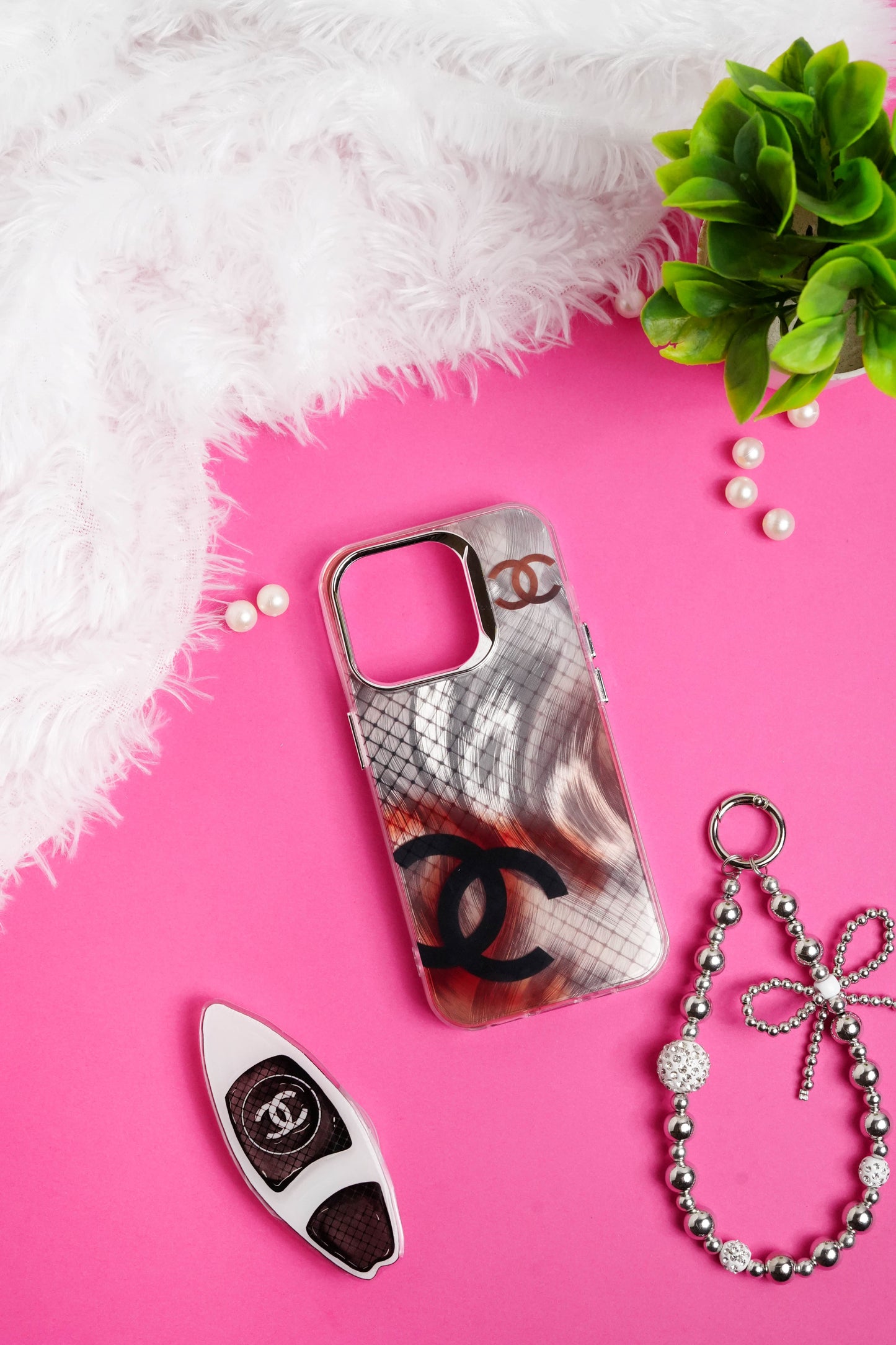 Chanel Pop Socket With Chain Case for iPhone
