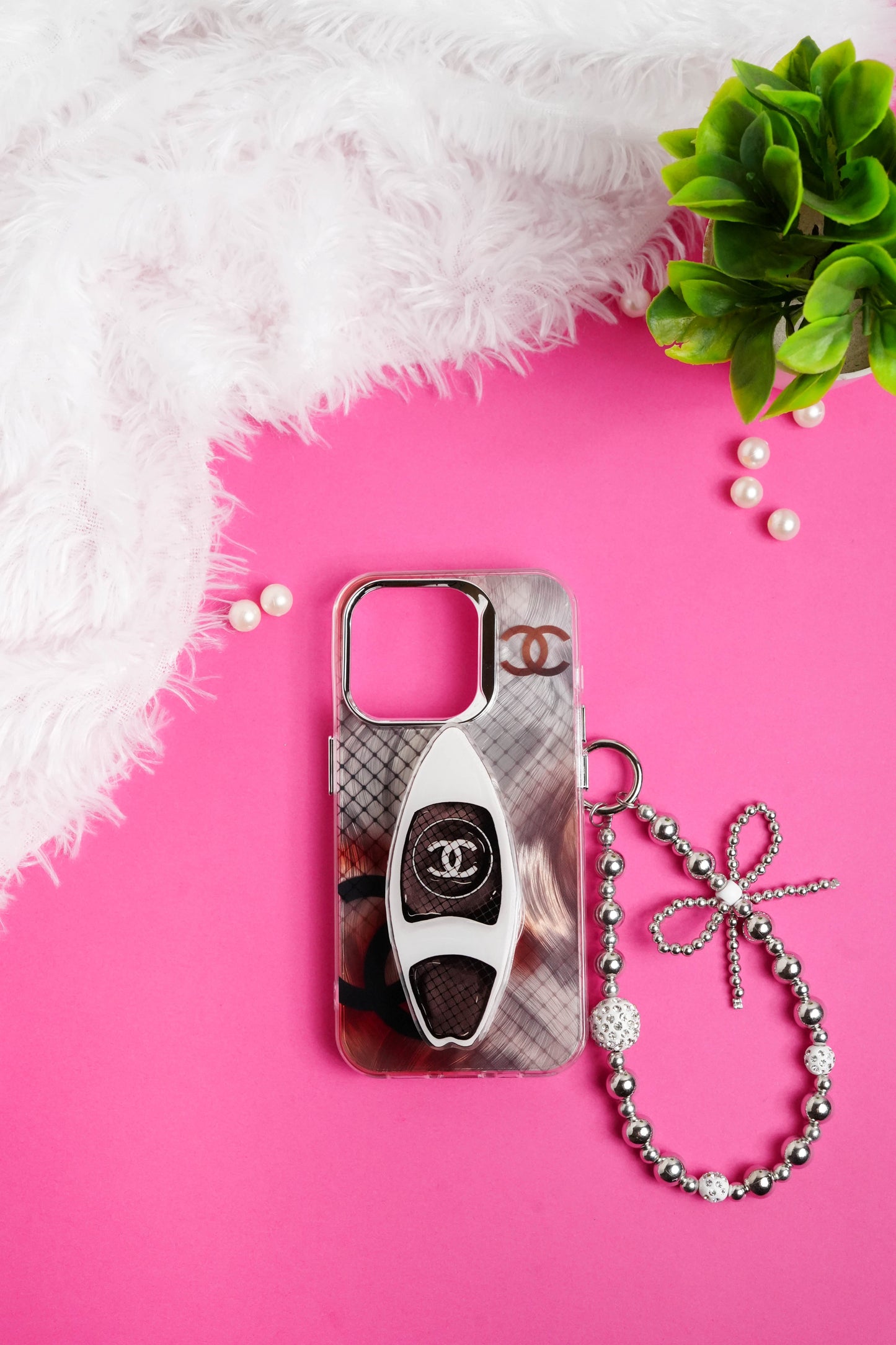 Chanel Pop Socket With Chain Case for iPhone