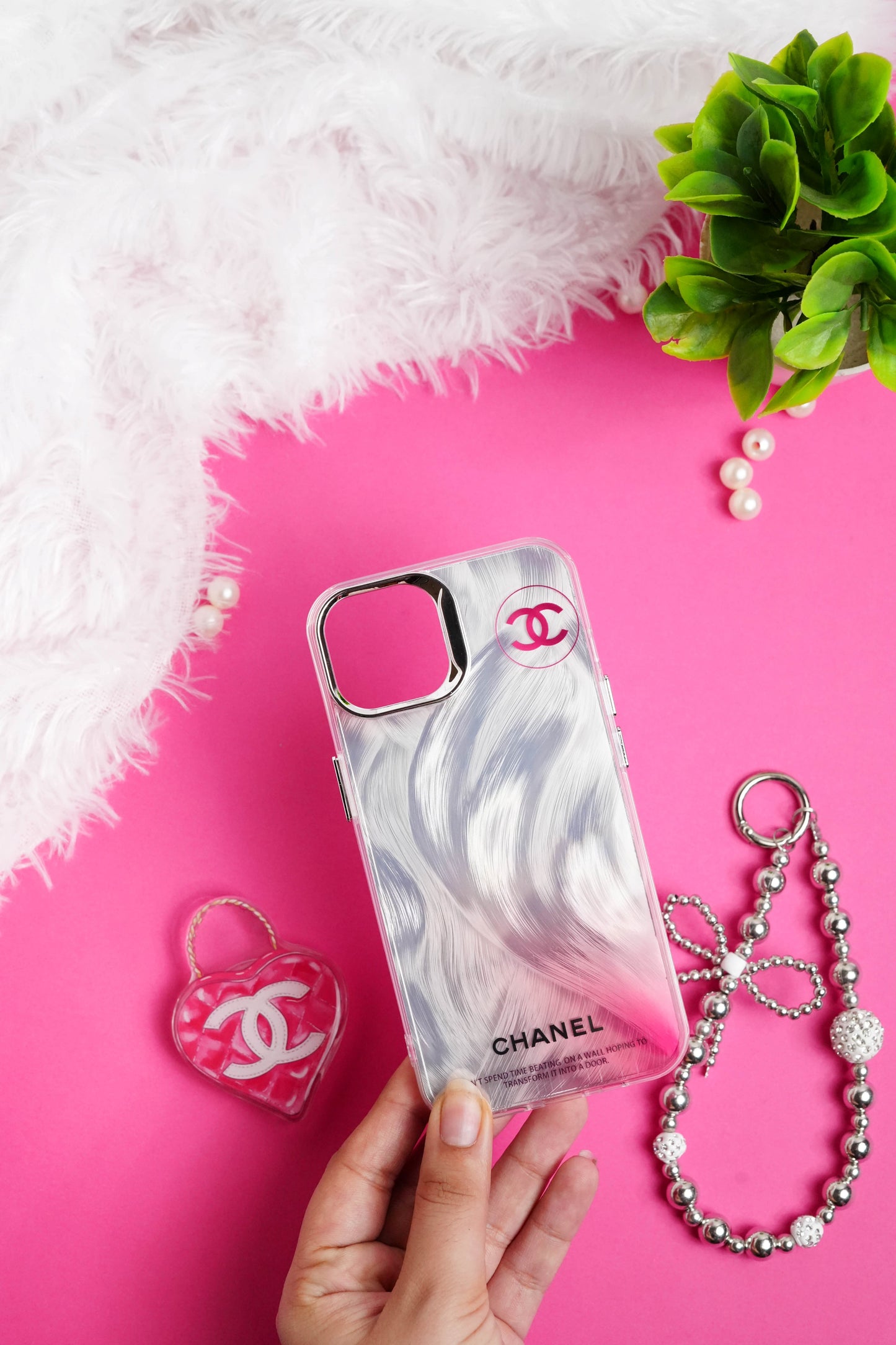 Chanel Heart Bag Pop Socket With Chain Case for iPhone