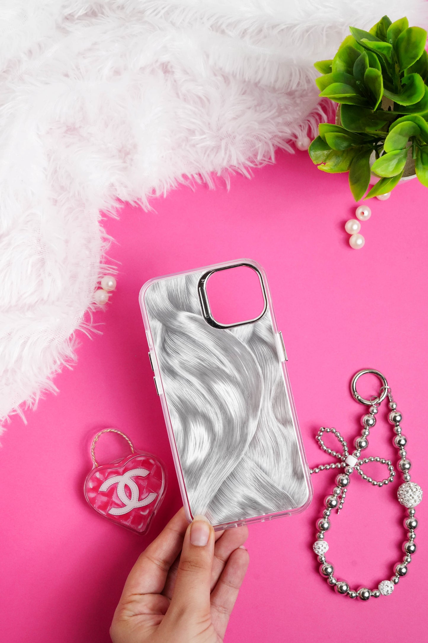 Chanel Heart Bag Pop Socket With Chain Case for iPhone