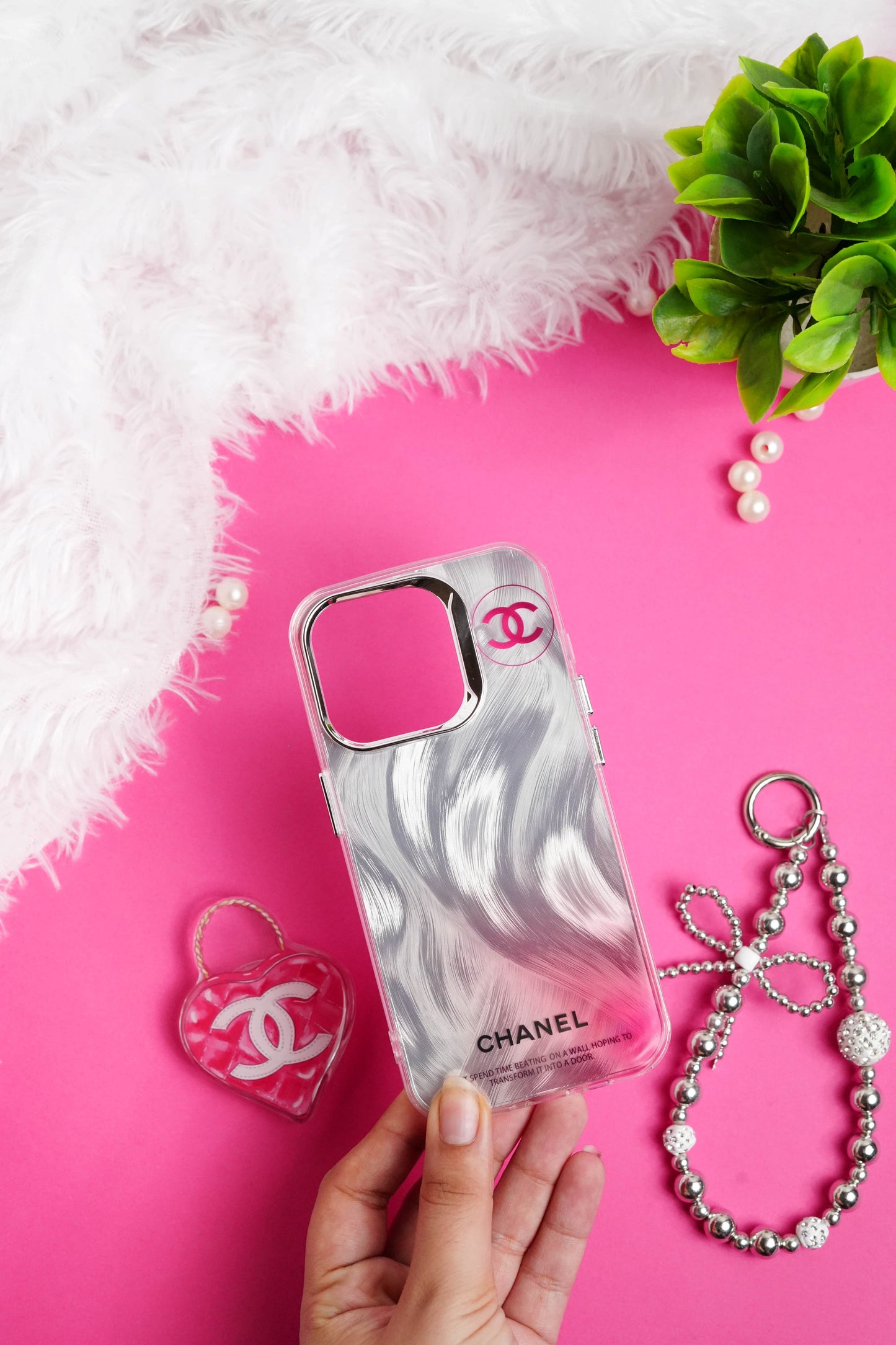 Chanel Heart Bag Pop Socket With Chain Case for iPhone