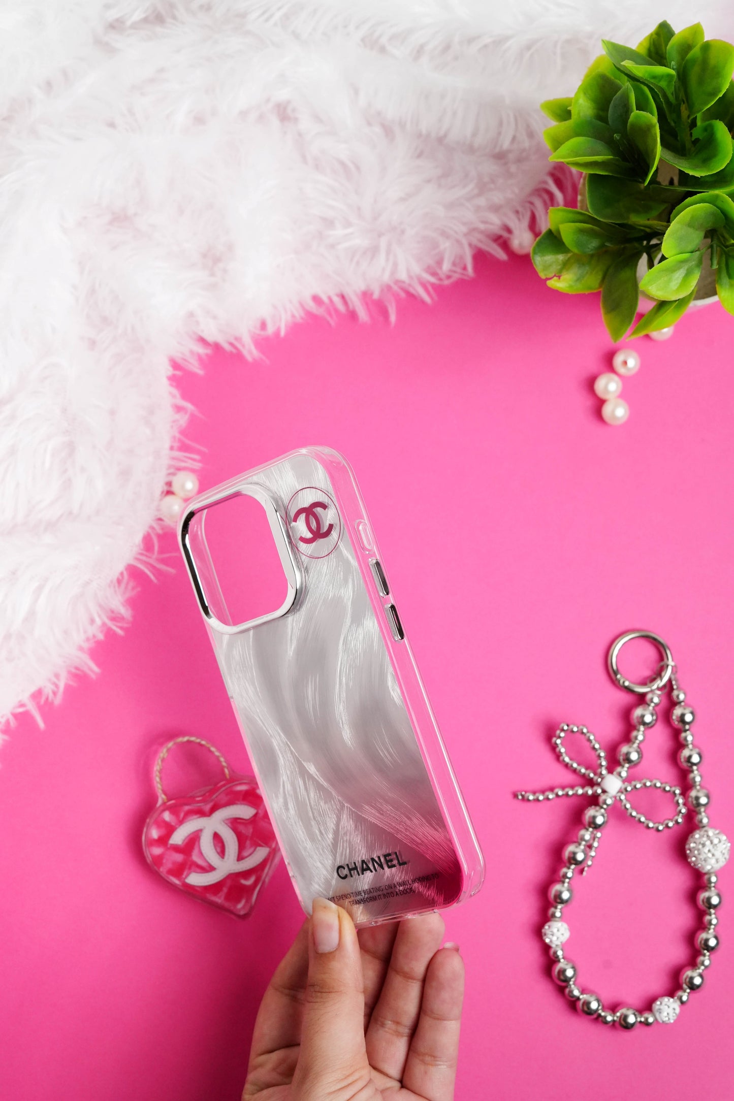 Chanel Heart Bag Pop Socket With Chain Case for iPhone