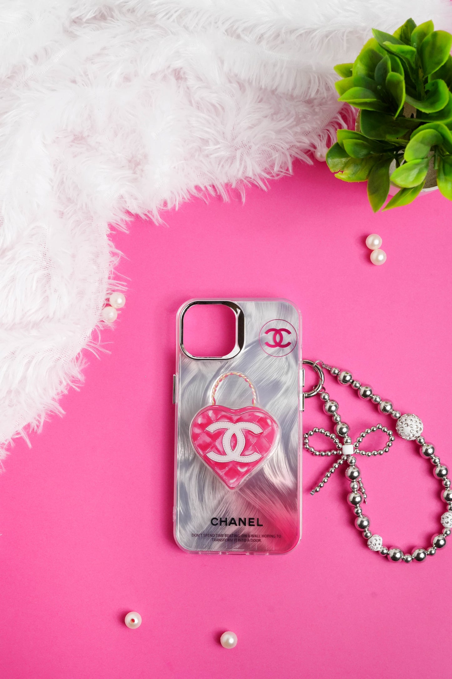 Chanel Heart Bag Pop Socket With Chain Case for iPhone