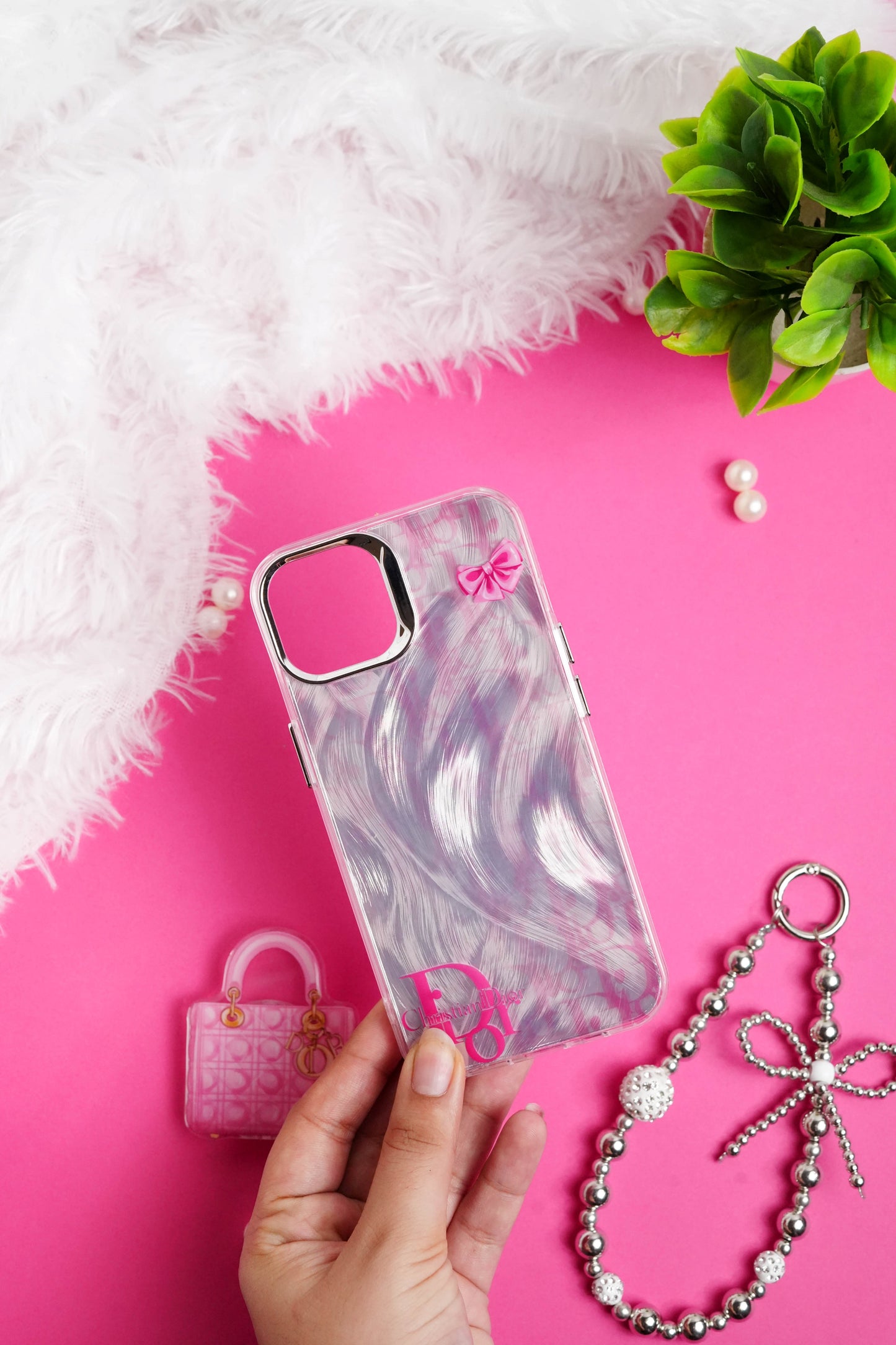 Dior Bag Pop Socket With Chain Case for iPhone