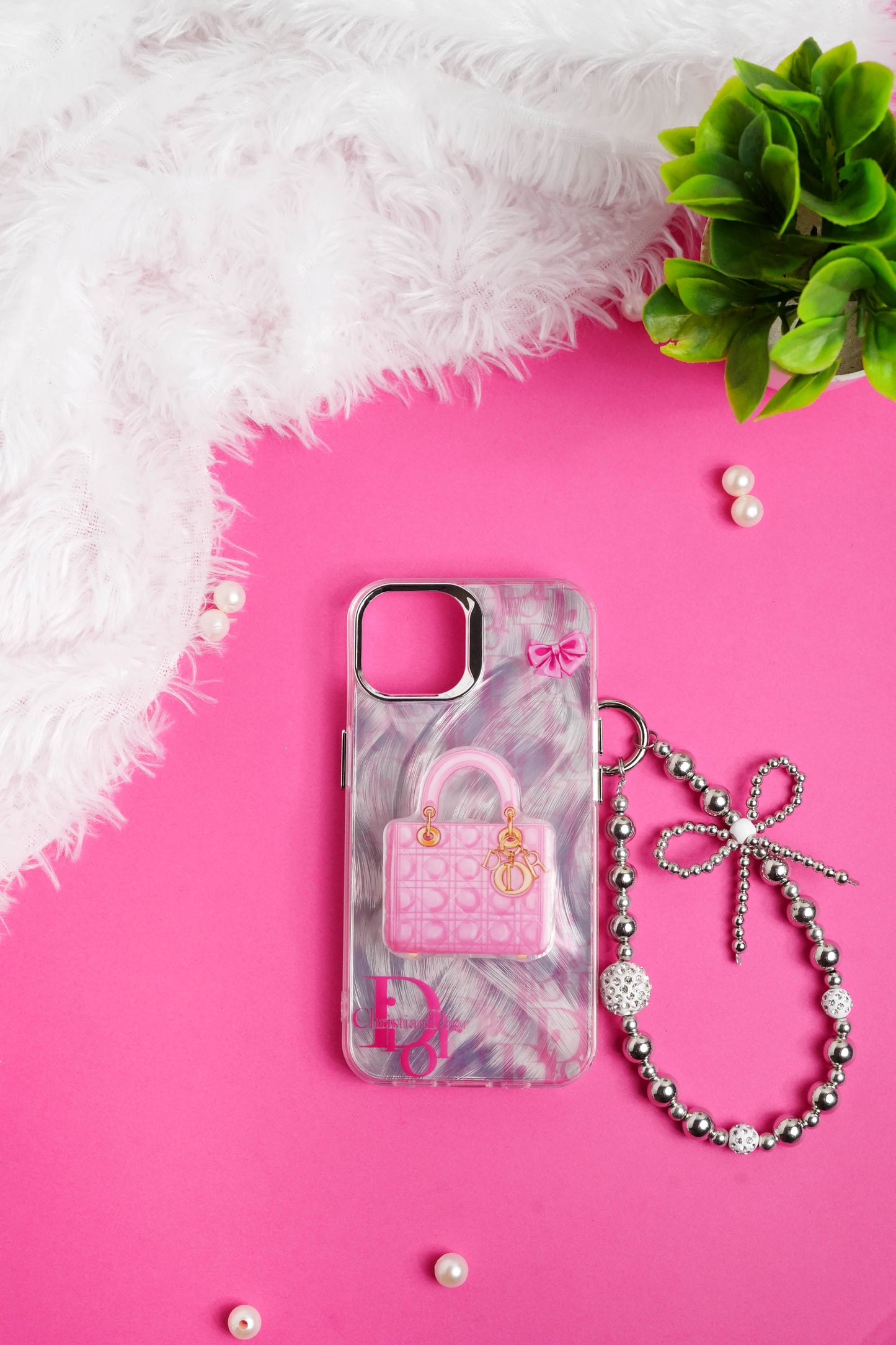 Dior Bag Pop Socket With Chain Case for iPhone