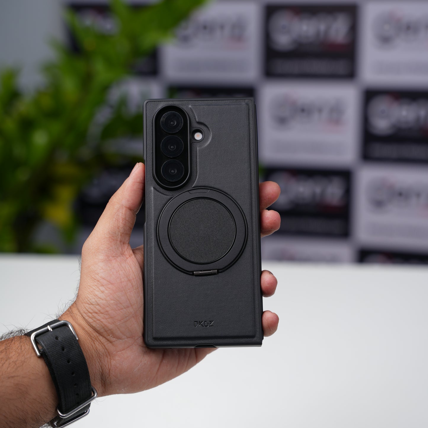 OKOZ Black OTTO Bracket 360 Leather MagSafe Case for Samsung Galaxy Z Fold7