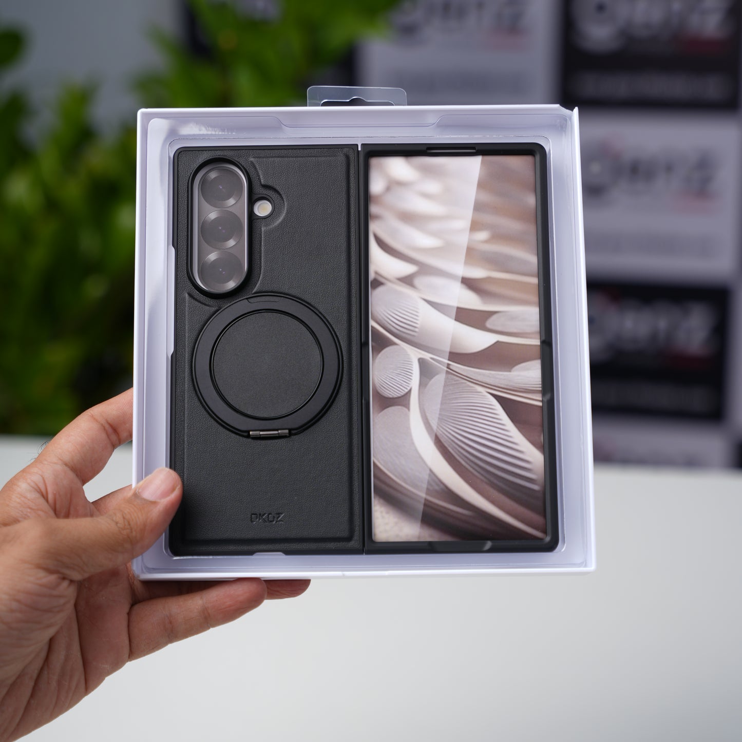 OKOZ Black OTTO Bracket 360 Leather MagSafe Case for Samsung Galaxy Z Fold7
