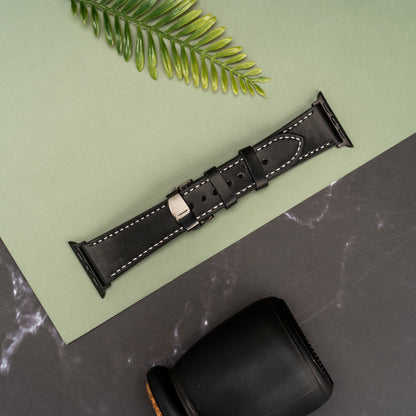 Butterfly Buckle Leather Wrist Strap For Apple iWatch