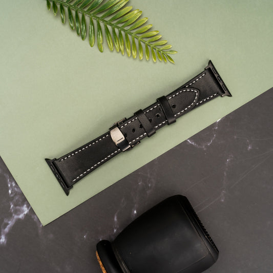 Butterfly Buckle Leather Wrist Strap For Apple iWatch