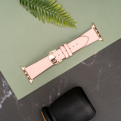 Butterfly Buckle Leather Wrist Strap For Apple iWatch