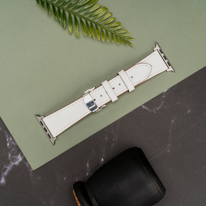 Butterfly Buckle Leather Wrist Strap For Apple iWatch
