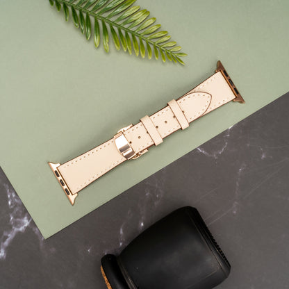Butterfly Buckle Leather Wrist Strap For Apple iWatch