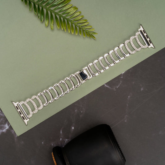 Halo C-Type Silver Diamond Steel Bracelet Strap for Apple Watch