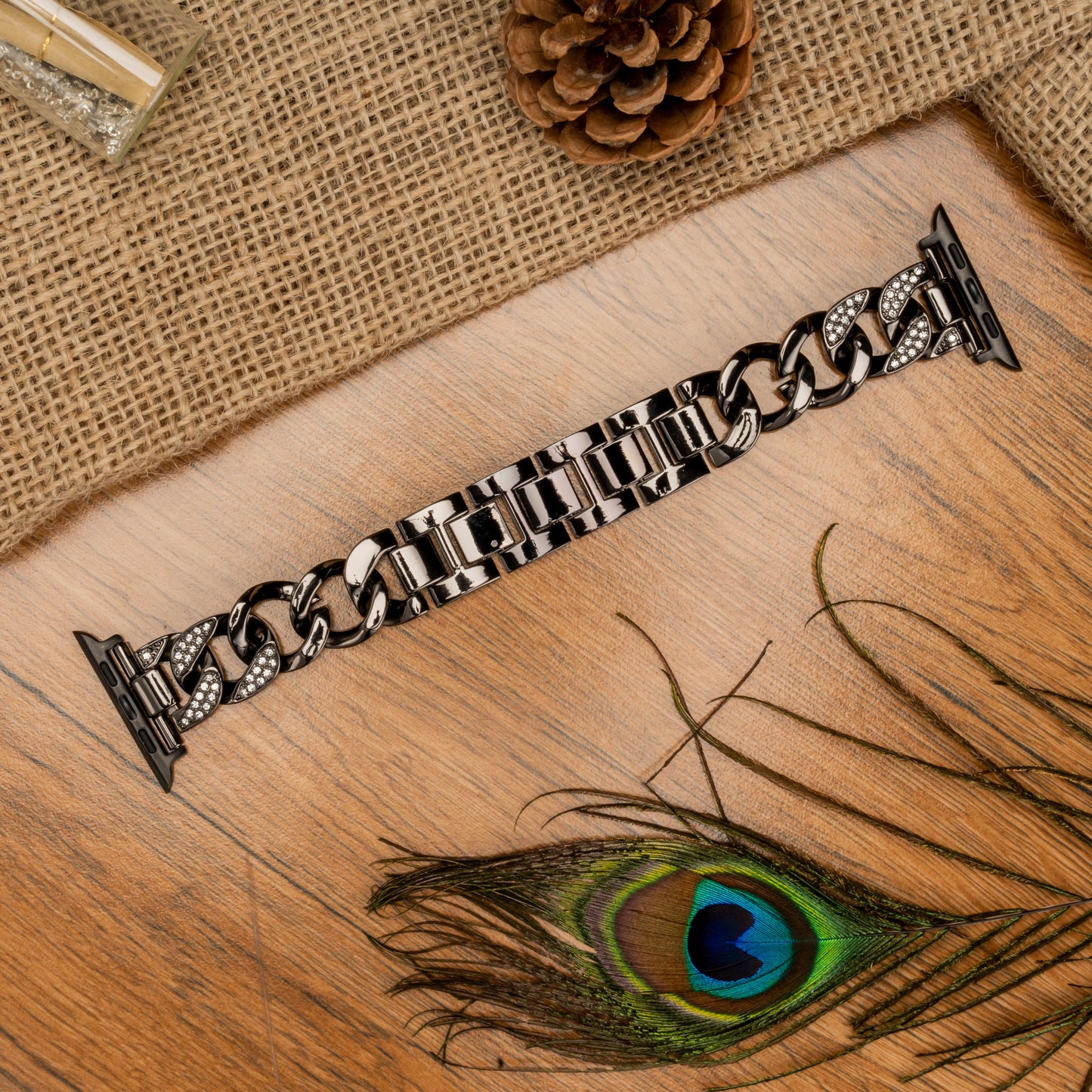 Elegant Black Diamond Bracelet Strap for Apple Watch