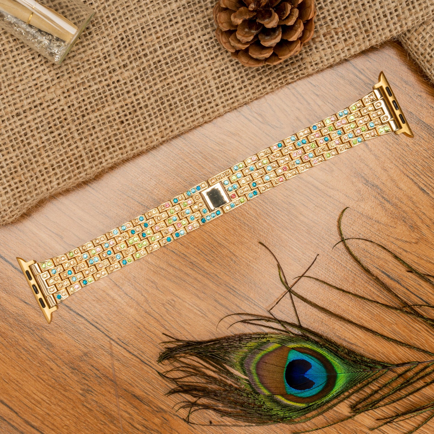 Multicolor Gold Diamond Bracelet Strap for Apple Watch