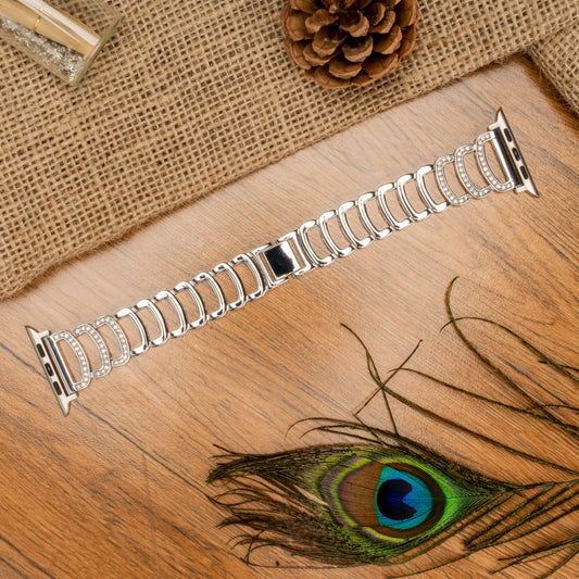 Halo C-Type Silver Diamond Steel Bracelet Strap for Apple Watch