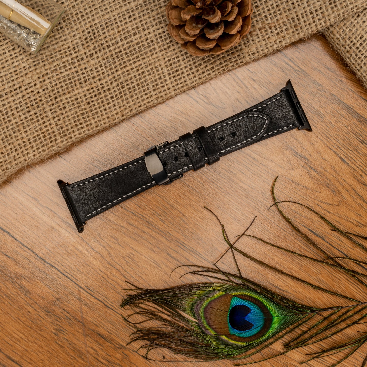 Butterfly Buckle Leather Wrist Strap For Apple iWatch