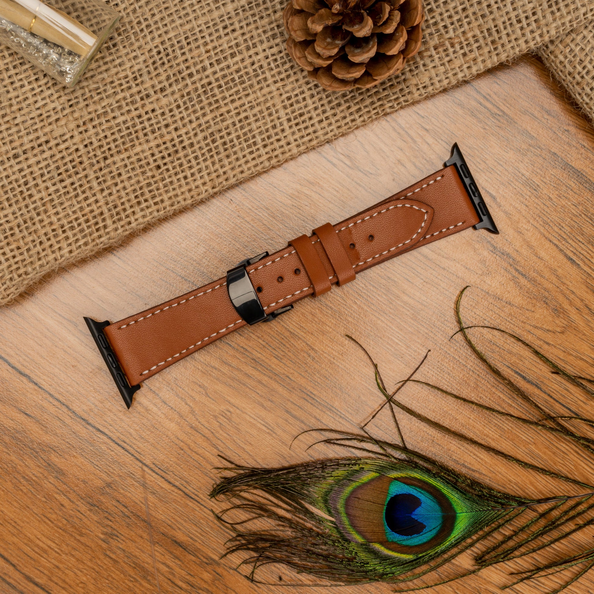 Butterfly Buckle Leather Wrist Strap For Apple iWatch