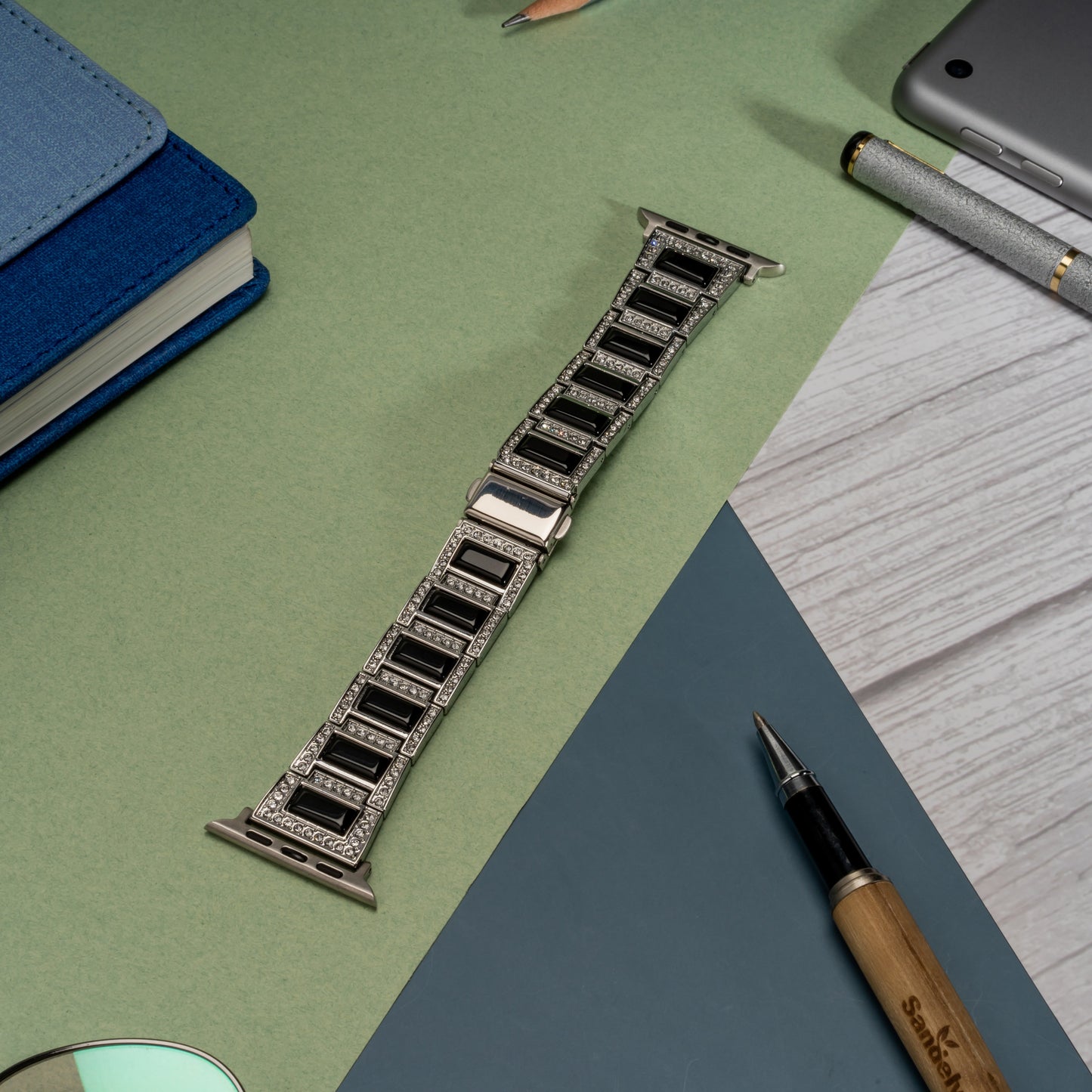 Opal Black - Silver Metal Strap for Apple Watch