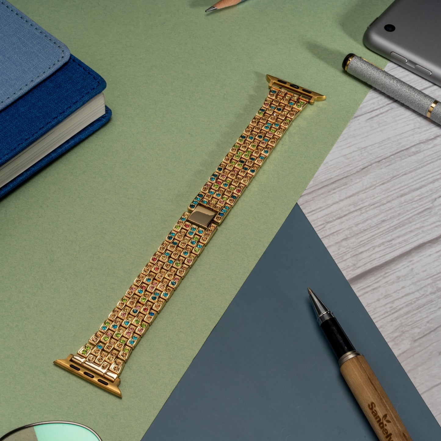Multicolor Gold Diamond Bracelet Strap for Apple Watch