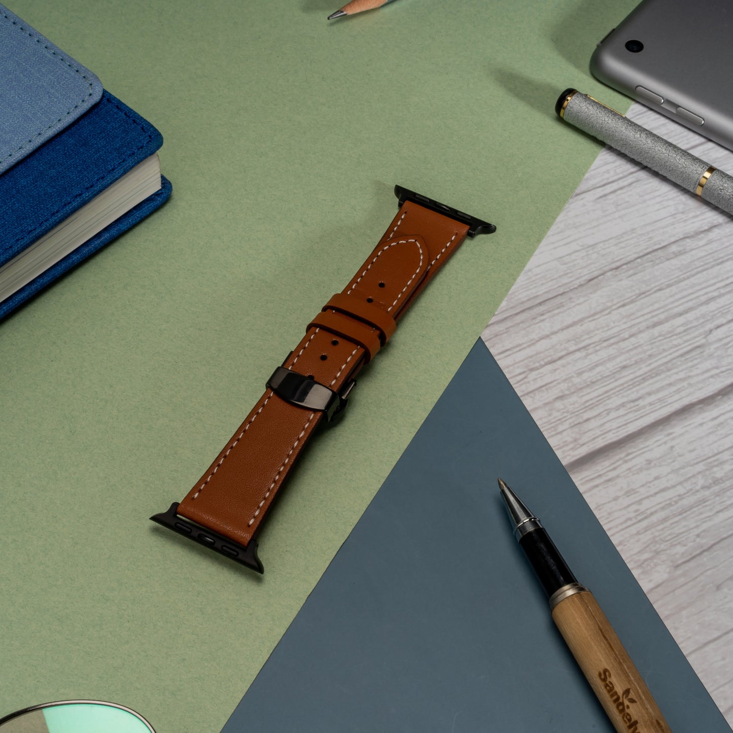 Butterfly Buckle Leather Wrist Strap For Apple iWatch