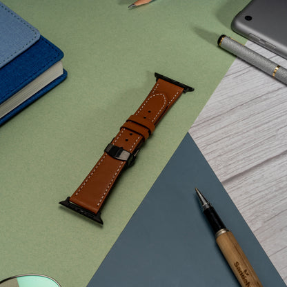 Butterfly Buckle Leather Wrist Strap For Apple iWatch